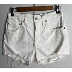 Levi's 501 White Denim Shorts W28 Button Fly Frayed Hem Stretch Women’s